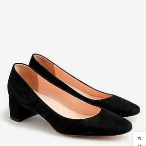 Jcrew suede classic block heel pump.